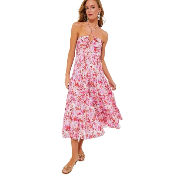 Tuckernuck Hyacinth House Dress Women's Medium Pink Red Floral‎ Tiered Midi - Picture 1 of 13